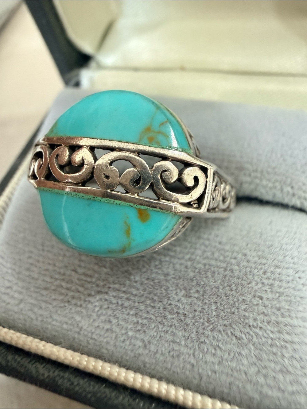 Vntg Native American Turquoise Silver Scroll Ring - Turquoise Stone Ring